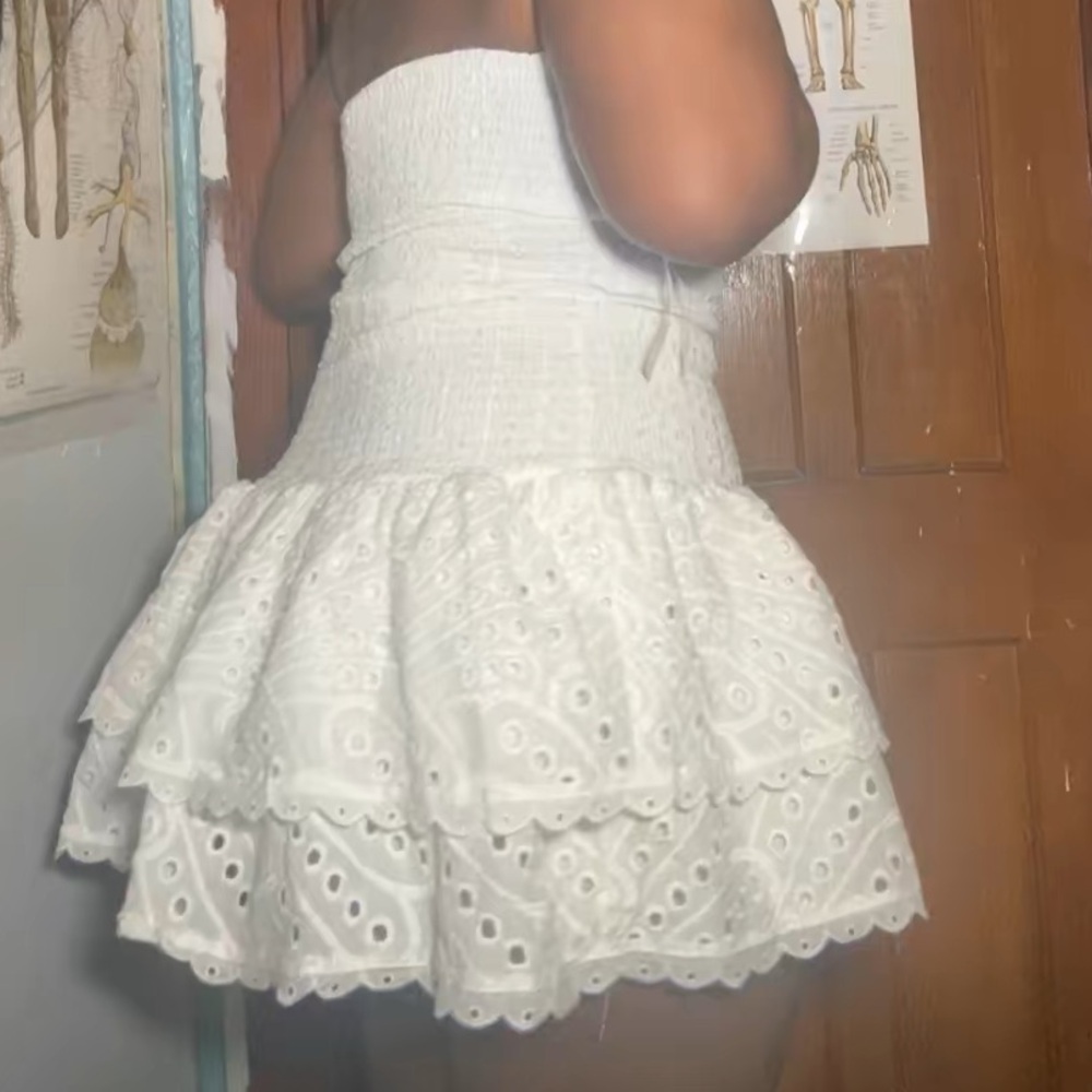 White Strapless Eyelet Mini Dress